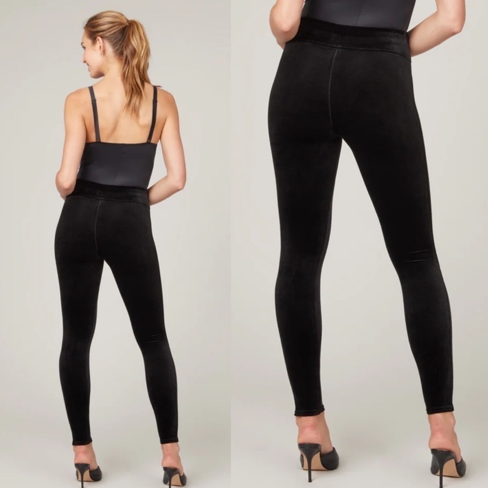 SPANX black velvet leggings 2070 high waisted Ready-To-Wow ankle velour Sz M